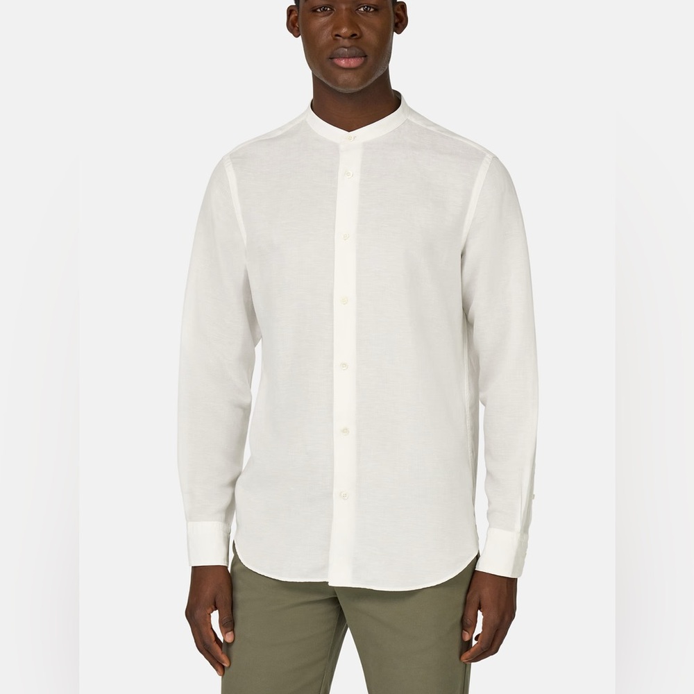 NWT Boggi White Mandarin Collar Linen Shirt